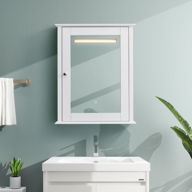 24 in. W x 29 in. H Framed Wall Mounted Mirror Cabinet in White ...