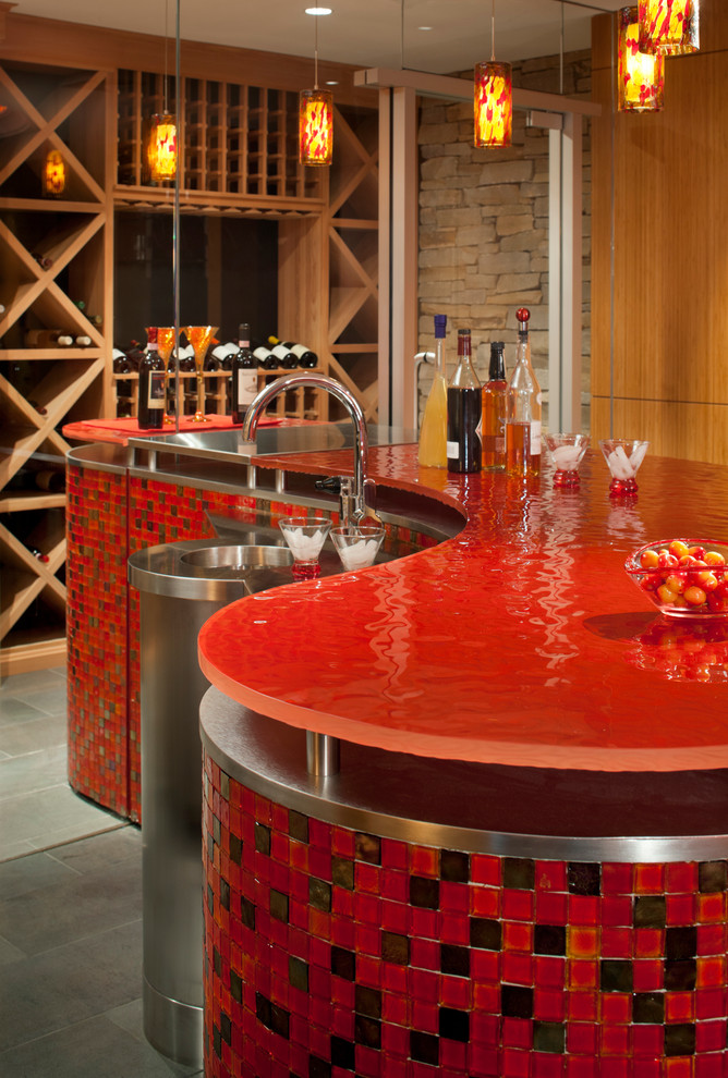This is an example of a modern wine cellar in Boston.