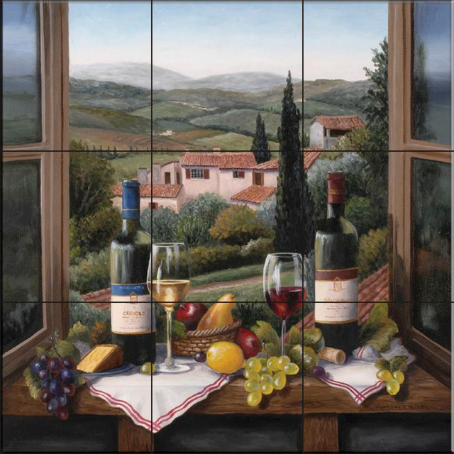 Tile Mural, Wine On The Window by Barbara Felisky - Farmhouse - Tile ...