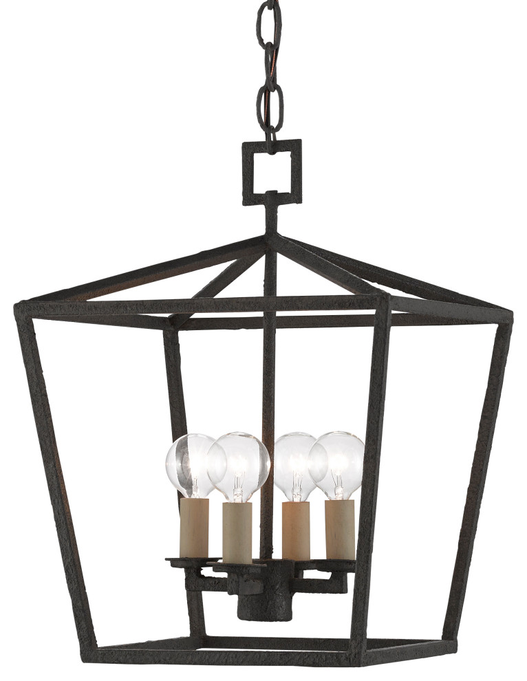 Denison Black Small Lantern Transitional Pendant Lighting by