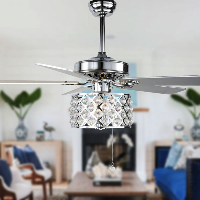 52 Drum Shade Ceiling Fan With Crystal Cage Remote Control Traditional Fans By Bella Depot Inc Houzz - Crystal Ceiling Fan Light Shade