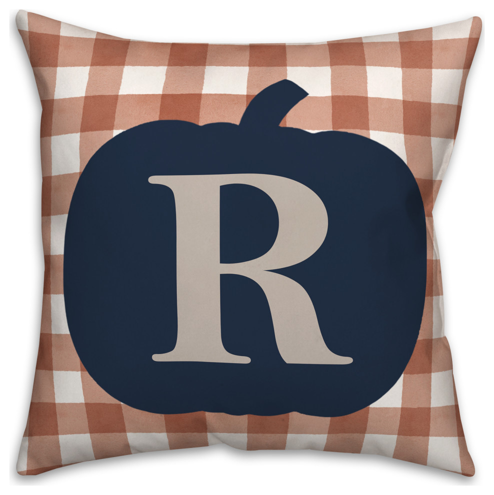 Blue Pumpkin Monogram R 18x18 Spun Poly Pillow