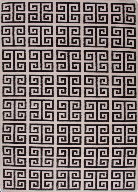 Flat-Weave Geometric Pattern Wool Ivory/Black Area Rug (5 x 8)