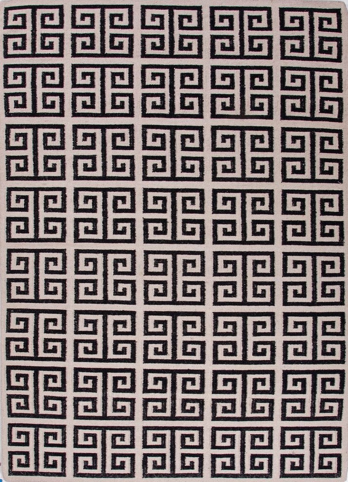 Flat-Weave Geometric Pattern Wool Ivory/Black Area Rug (5 x 8)