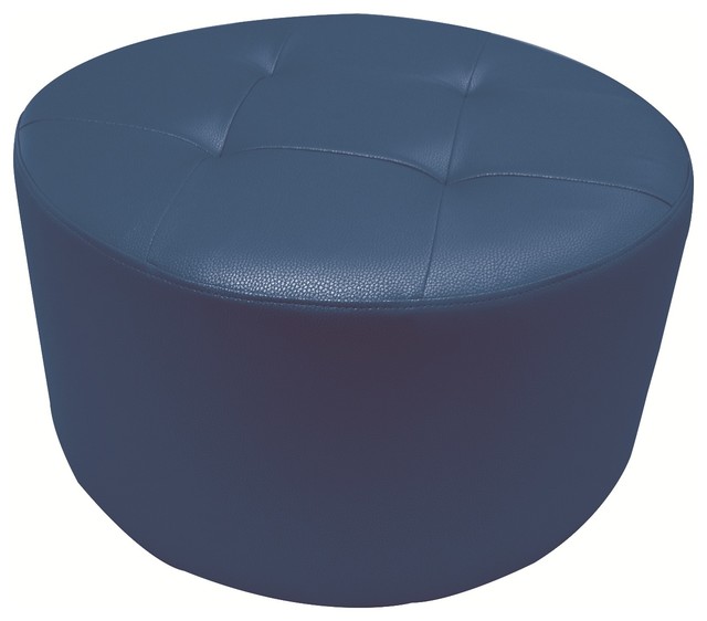 Large Round Pouffe With Tufting Contemporary Footstools Large Round Pouffe With Tufting Blue