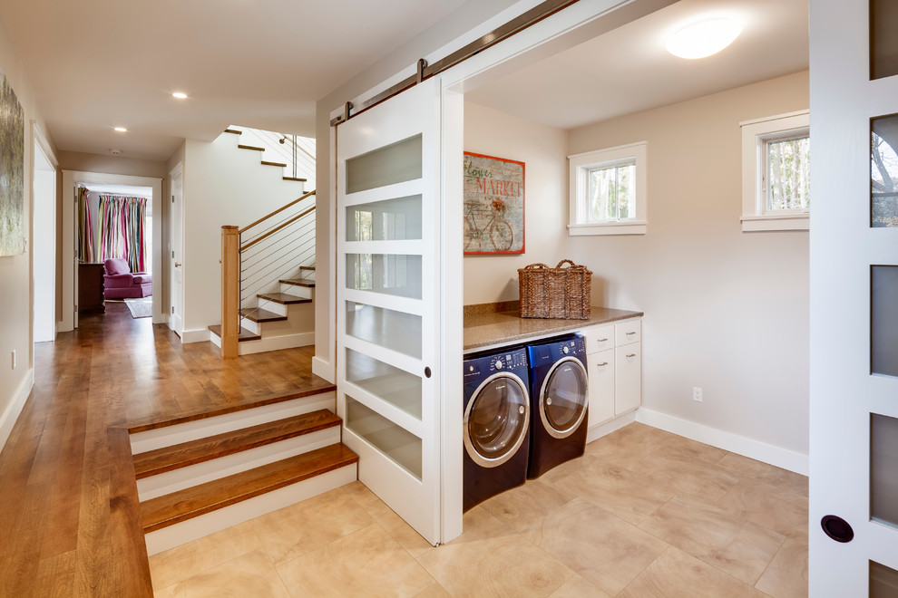 Photo of a contemporary laundry room in Portland Maine.