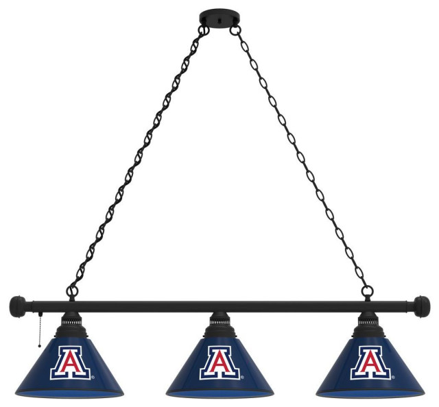 Holland Bar Stool Ohio State 3 Shade Billiard Light - Brass Fixture, 54" Wide, UL Approved