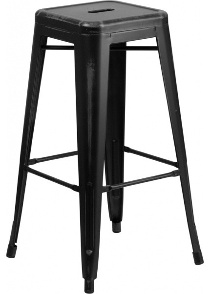 Flash Furniture Distressed Metal Stool Outdoor Bar Flash Furniture Distressed Black Metal Stool