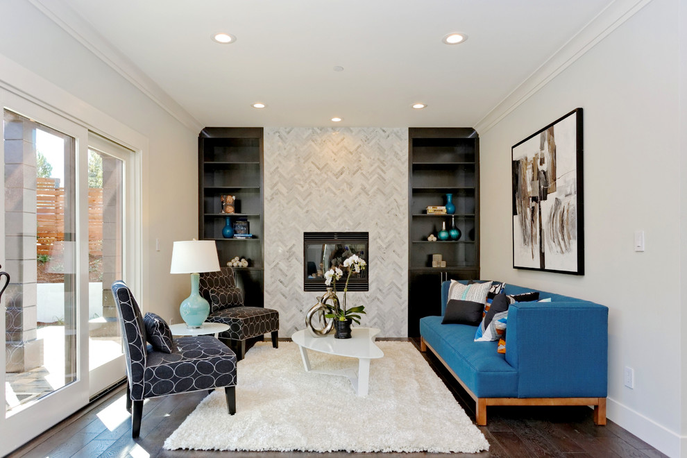 Inspiration for a mid-sized contemporary open concept living room remodel in San Francisco with a standard fireplace and a stone fireplace