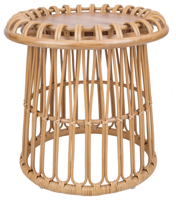 Galia Rattan Coffee/End Table w/ Wood Top, End Table Tropical Side
