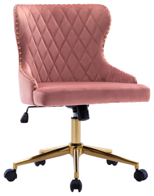 Modern Home Office Chair Task Chair Velvet With Studs Mid Back