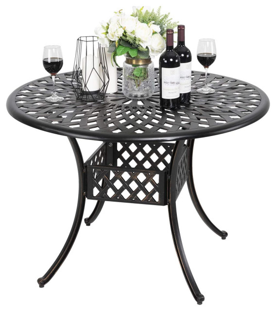 Patio Dining Table, Round Top With Floral Pattern & Adjustable Feet