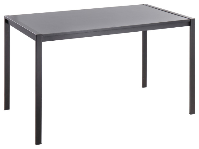 Fuji Contemporary Dining Table, Black Metal With Black Wood Top