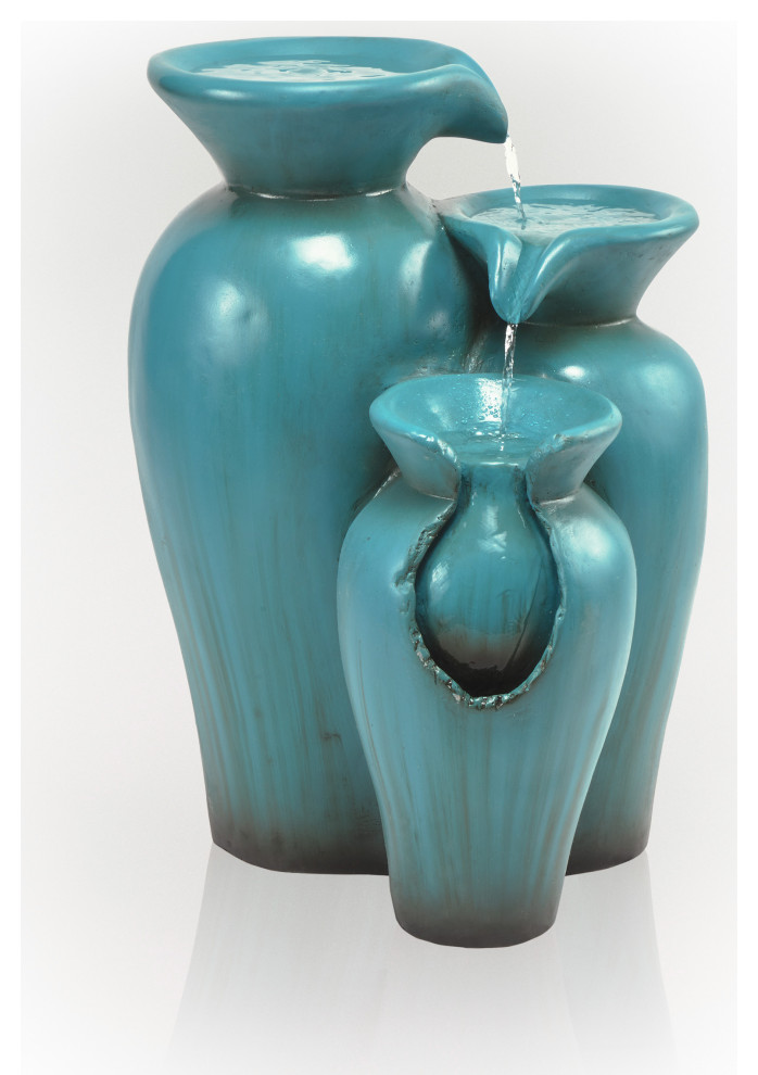 Turquoise Fountain Pot without LED Light Contemporary Indoor