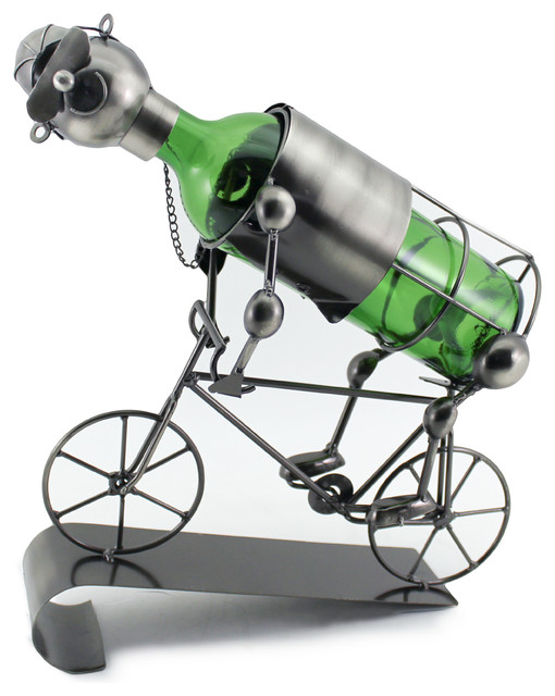 Happy Bicycle Rider metal Wine Bottle Holder Kitchen Decor Character
