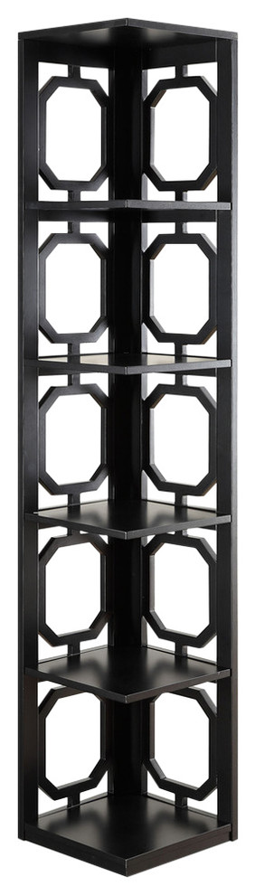 Scranton & Co Five-Shelf Modern Wood Corner Bookcase in Black