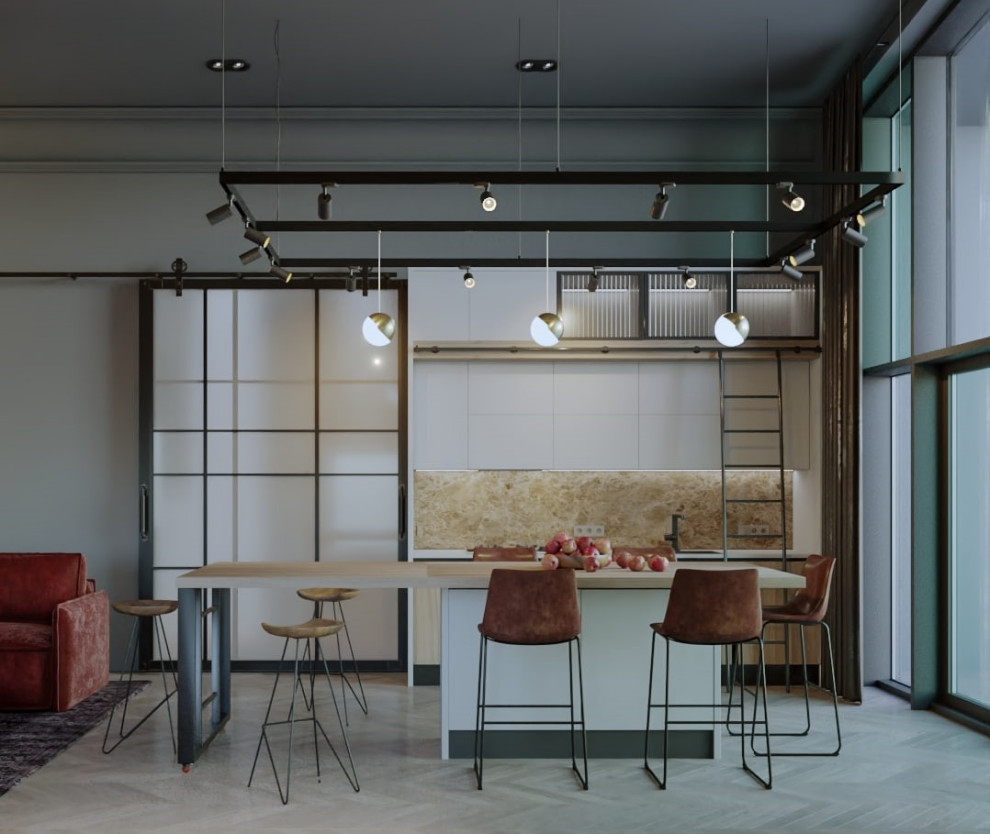 Кухня-гостиная в частном доме в Огуднево, зона кухни 14.8 м²