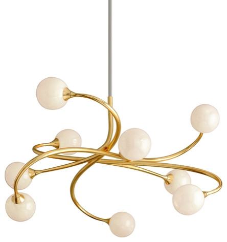 Signature 9-Light Chandelier, Gold Leaf, Antique White With Gold