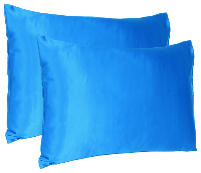 Blue Dreamy Set Of 2 Silky Satin King Pillowcases, King Size, 20x40