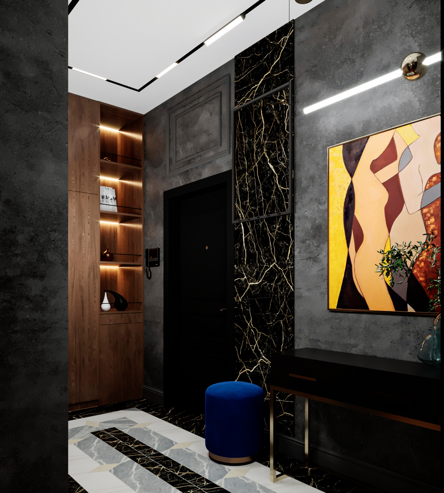 Гостиная в современном стиле с элементами драмы