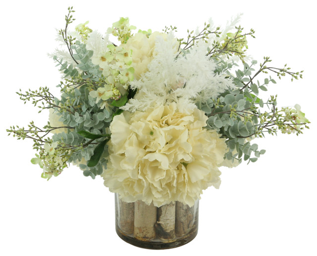 9.5 Hydrangea Silk Flower Bouquet case of 6 Cream/Green 9.5 Hydrangea Silk Flower Bouquet case of 6 Cream/Green