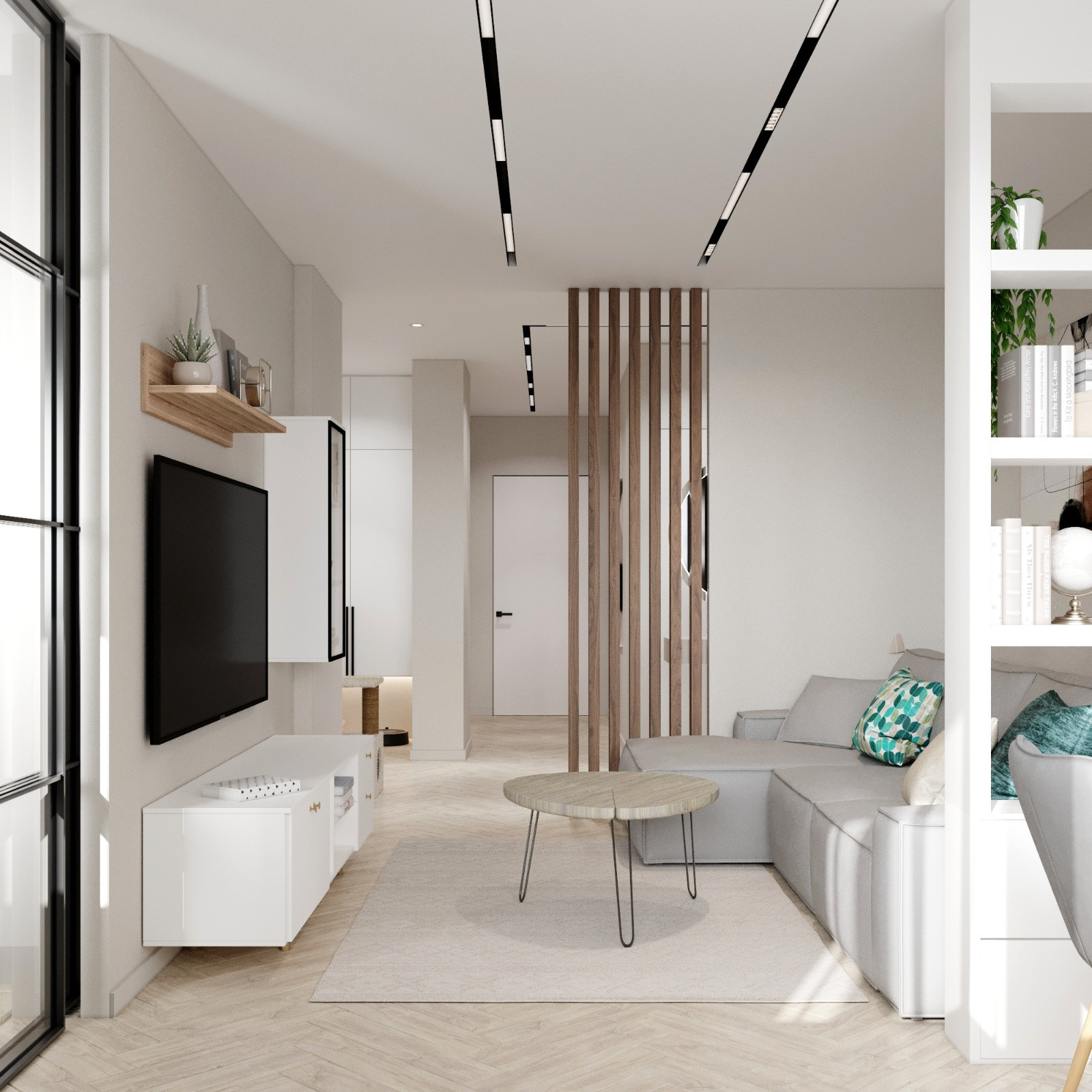 Гостиная в 3х комнатнаяой квартире в ЖК "Нахабино"