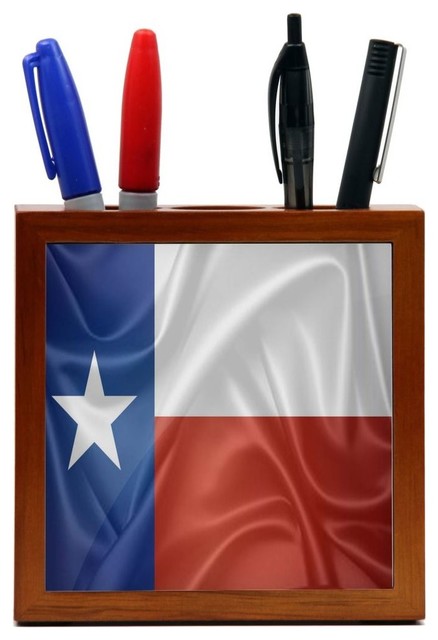 Texas State Flag Wood Tile Pen Holder Contemporary Desk