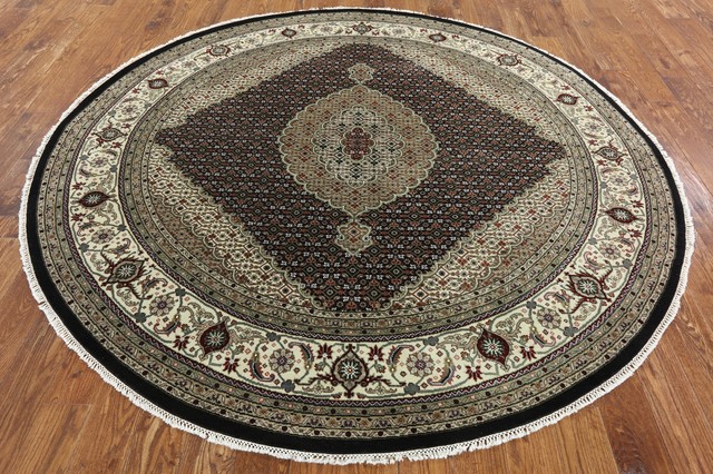 8 Round Tabriz Wool And Silk Area Rug, 8 Round Wool Area Rugs