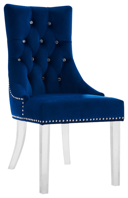 Bailee Modern And Tufted Dining Chair, Uptown Navy Velvet Dining Chair