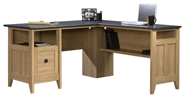August Hill L Desk Dover Oak Transitional Desks And Hutches August Hill L Desk Dover Oak