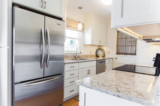 White Painted Shaker Galley Kitchen With Quartz Countertops