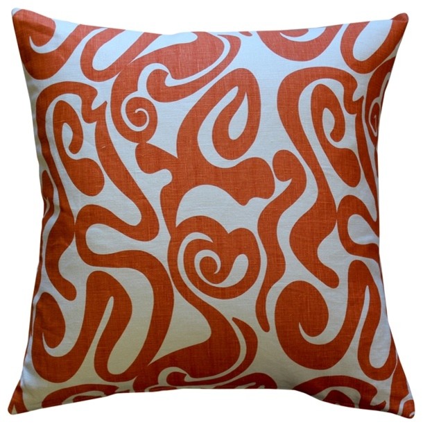 Pillow Decor Tuscany Linen Swirl Orange Throw Pillow