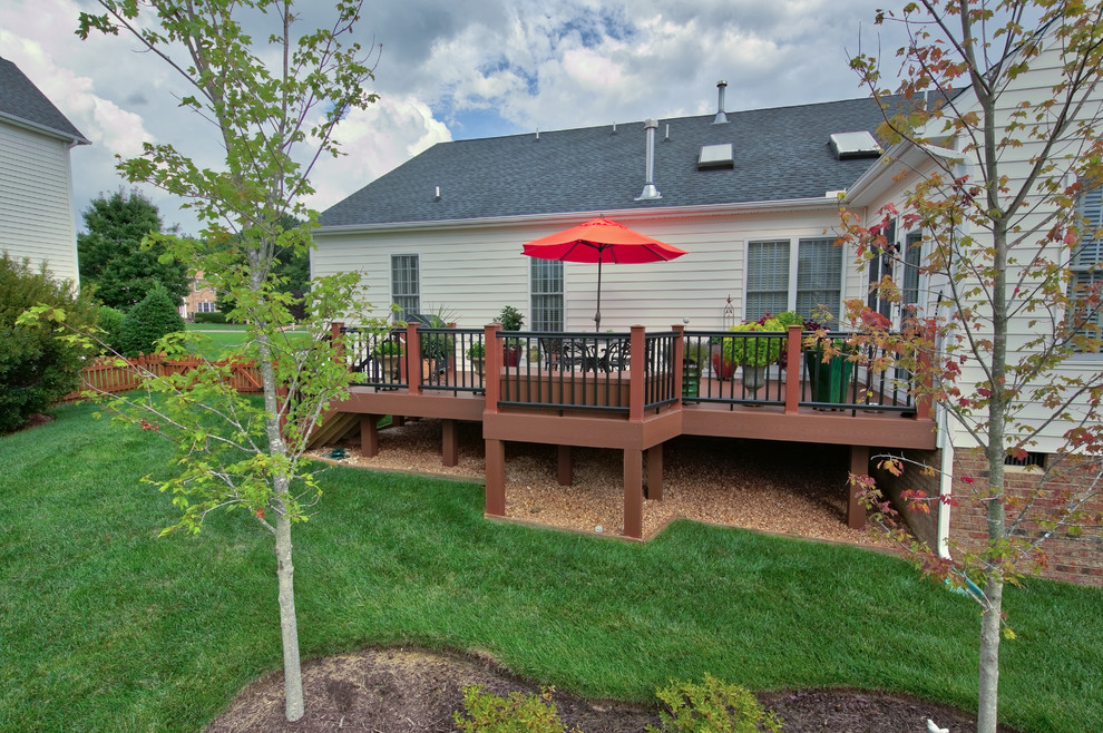 Deck - mid-sized transitional backyard deck idea in Richmond with no cover