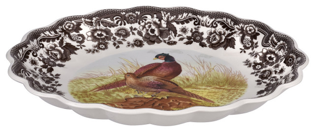Spode Woodland Pheasant Oval Fluted Dish