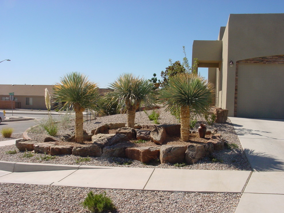 Large traditional rooftop partial sun formal garden in Albuquerque with a garden path and brick pavers for spring.