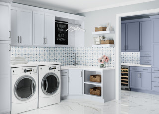 75 Laundry Room with an Utility Sink and Recessed-Panel Cabinets Ideas  You'll Love - December, 2023