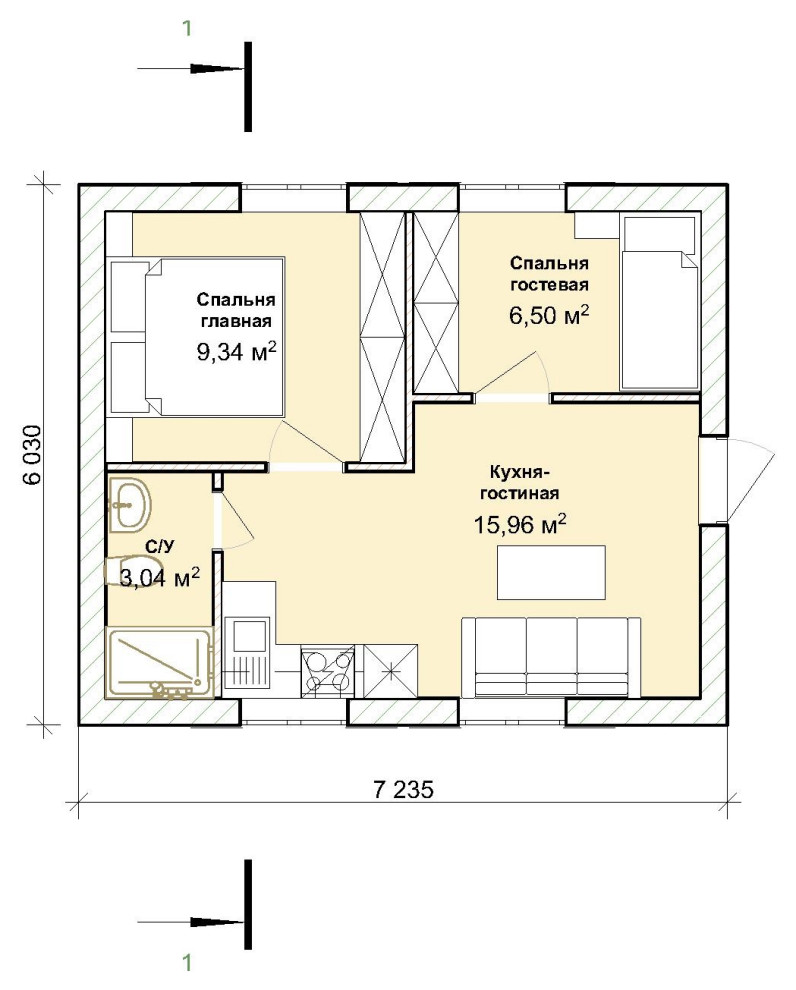 Одноэтажный дачный дом 6х9 60 квадратных метра из газобетона под ключ
