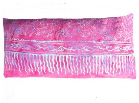 Pink Indonesian Batik Floral Lumbar Pillow