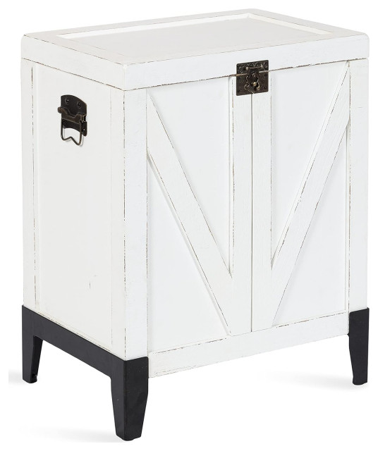 Rustic Farmhouse Side Table, Trunk Storage Design With Patterned Front