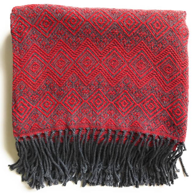 Handmade Alpaca throw blanket. Inca Red and Charcoal Gray. Hypoallergenic.