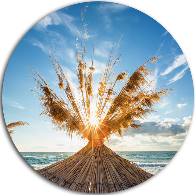 Vivid Sunrise On Sandy Beach, Seashore Large Disc Metal Wall Art