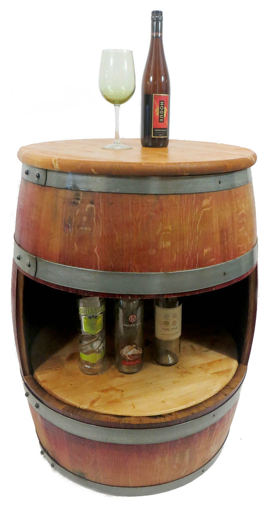 Wine Barrel Counter Table, 24" Table Top, Lacquer Finished Rustic