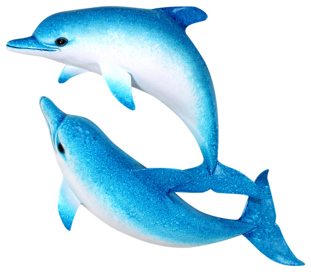 Swimming Blue Double Dolphins Wall Decor 18 Inch Plaque Beach Style Wall Sculptures By Mary B Decorative Art