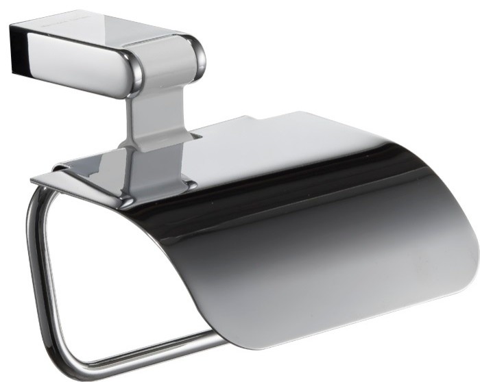 Iris Toilet Paper Holder With Lid, Polished Chrome, White