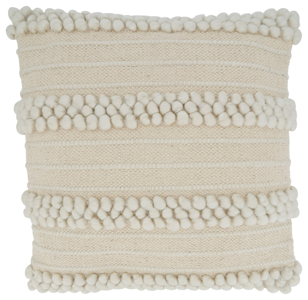 Down-Filled Striped Throw Pillow With Pom Pom Design