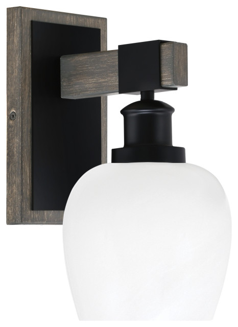 Tacoma Wall Sconce Matte Black & Painted Distressed Wood-Look 6" White Marble
