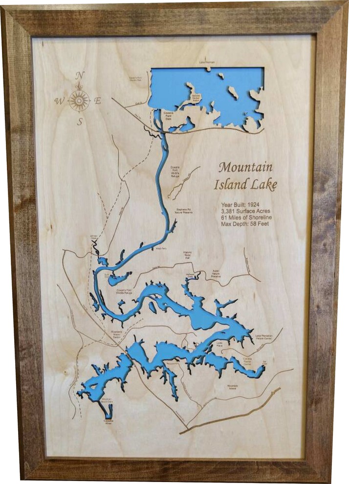 Mountain Island Lake, North CarolinaWood Lake Map Contemporary Wall Accents by PhD's Houzz