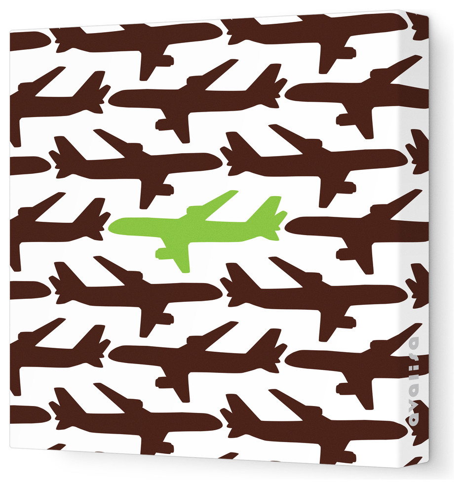 "Planes That Go" Stretched Canvas Wall Art, Brown, 18"x18"