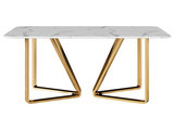 Marby Modern Rectangle 63 Faux Marble Dining Table Gold Base Stainless  Steel