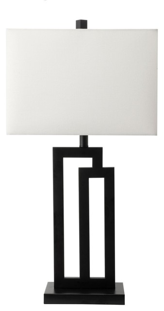Nuloom 32 Metal Modern Tripod Linen, Black Table Lamp White Shade
